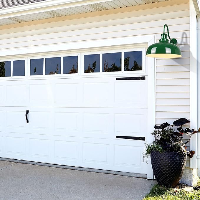 Outdoor Gooseneck Barn Lights, 14 Inch Dome Rustic Outdoor Wall Sconces, Farmhouse Exterior Wall Mount Lighting Fixture, Industrial Green Wall Lantern for Porch, Entryway, Garage, RZ007M-2 GR+WH