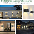 LANFU Solar Powered Motion Sensor Square Outdoor Wall Lights,Black Modern Up and Down Wall Lamps 10W,IP65 Waterproof Warm White 3000K Wall Sconce Light Exterior for Fence,Garden