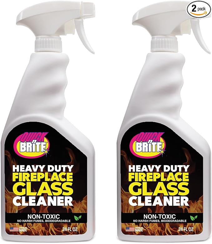 Quick 'n Brite Fireplace Glass Cleaner 24oz, Nonabrasive Cleaning Spray for Oven, Cooktops, Ceramic-Glass, Microwave Glass (Pack of 2)