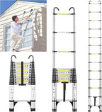 JADDUO 14.5 FT Telescopic Ladder, Aluminium Silver Telescoping Ladder with Non-Slip Feet and Stable Hook, Portable Extension Ladder for Household and Outdoor Working, Heavy Duty 330 lbs Max Capacity
