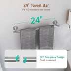 USHOWER Brushed Nickel Bathroom Hardware Set, Modern 24-Inch Towel Bar Set Wall Mounted, Durable SUS304 Stainless Steel Bathroom Accessories Set, 4-Piece