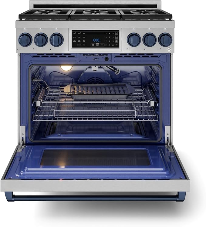 Gordon Ramsay by THOR Kitchen 36 Inch Professional Liquid Propane Range with Tilt Panel Touch Control in Stainless Steel/Navy Blue