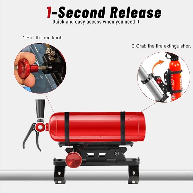 ATV Motorcycle Fire Extinguisher Bracket - Quick Release Fire Extinguisher Holder Mount - Universal 7/8" to 9/8" Handlebar Fit for Yamaha, Polaris, Honda, Can-Am, Kawasaki - Secures Extinguishers