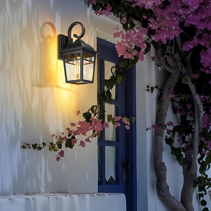 Front Porch Lights Outdoor Wall Lights Exterior Wall Sconce, Matte Black Exterior Light Fixtures with Waterproof Farmhouse Outdoor Lighting Fixtures for House Garage Porch Patio