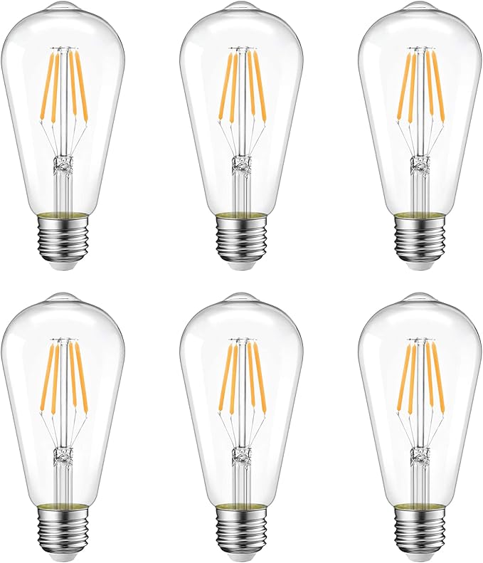 Inlight ST19 Dimmable 5W LED Light Bulb, E26 Base, Bright White(4000K), 6-Pack, 50-Watt Equivalent Vintage Edison Light Bulb with Clear Glass and Filament Design, ETL Listed, IN-0512-6-CG-40
