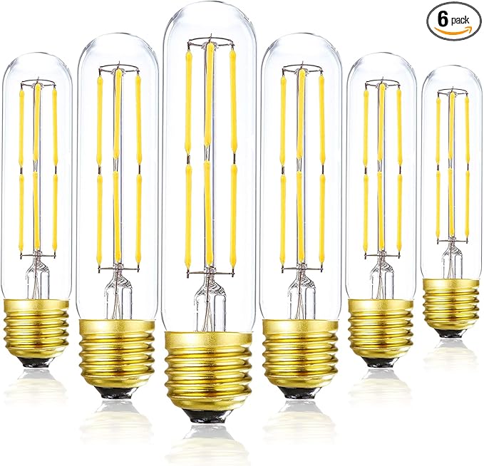 E26 Led Bulb 60 Watt Dimmable Edison Led Tube Bulbs 5000k Cool White Incandescent Tubular Light Bulb 6W Equivalent Clear Glass E26 Base Lamp Bulb for Display Cabinet Showcase Piano,6 Pack