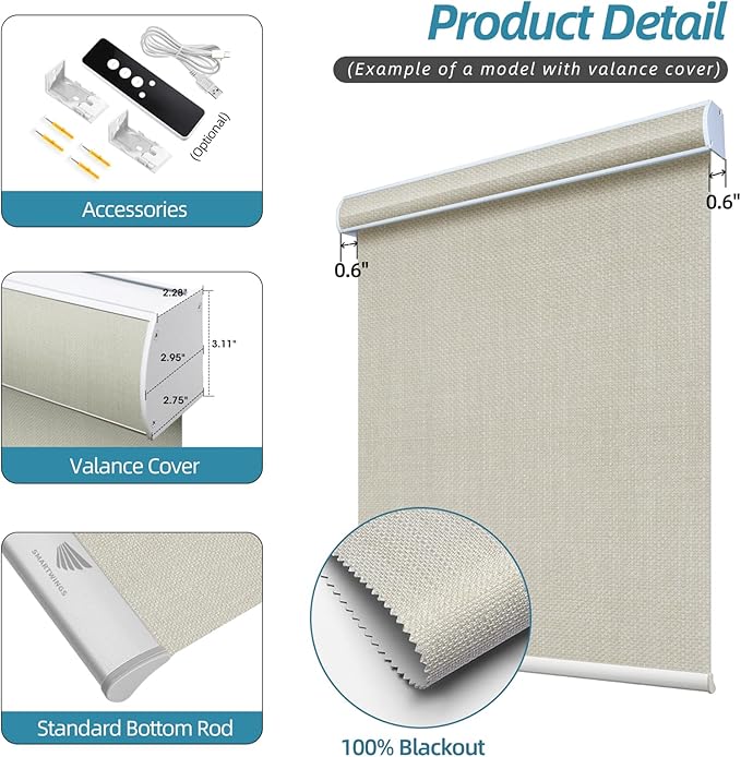 SmartWings Motorized Smart Blinds with Remote, Custom Automatic 100% Blackout Roller Shade Compatible with Alexa/Homekit/Google, Electric Smart Blinds for Indoor Windows, Vigor Cream