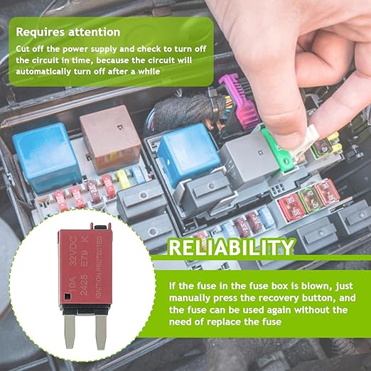 10A DC 12V-32V Manual Reset Circuit Breaker ATM Low Profile T1 Mini Blade Fuses Breakers for Car Trucks Marine Boat RV Solar and More,2 Pack