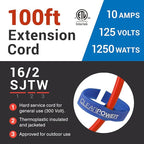 Clear Power 16 Gauge 3Prong Cords (16/2-2-Prong Polarized, Orange, 100 ft)