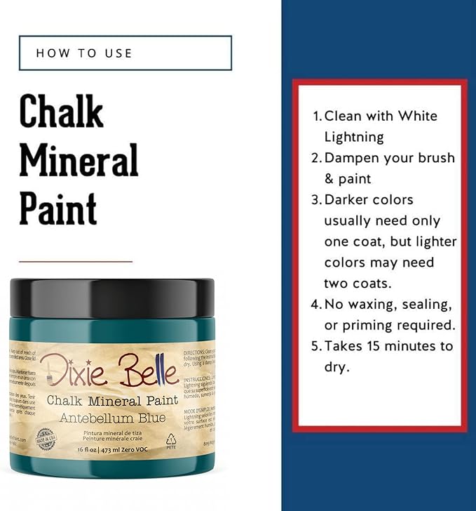 Dixie Belle Paint Company Chalk Finish Furniture Paint - Antebellum Blue (16oz) - Matte Dark Teal Chic Chalk Mineral DIY Furniture Paint