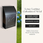 NACH Mailboxes for Outside Wall Mount, 15 x 9.5 x 4 inches, Black Wall Mounted Mailbox and Newspaper Holder, Waterproof Mailbox for Door - The No Admail Milano Mailbox