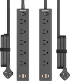 Power Strip Surge Protector, 2 Pack, 10 Ft Ultra Thin Flat Extension Cord, Surge Protector with 5 Outlets & 3 USB Ports (2 USB C), 1700 Joules, 3-Prong, Wall Mount for Home Office Dorm, Black