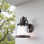 GRUENLICH Outdoor Wall Lantern, Wall Sconce as Porch Lighting Fixture, E26 Medium Base, Metal Housing Plus Seeded Glass, Oil Rubbed Bronze Finish, Bulb Not Included, 1-Pack