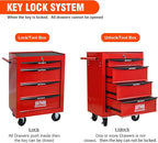 4 Drawers Rolling Tool Box on Wheels, Multifunctional Tool Chest Cabinet with Lock, Drawers Rolling Tool Cart Trolley Organizer Tool Storage Case for Warehouse,Garage,Workshop (Red)