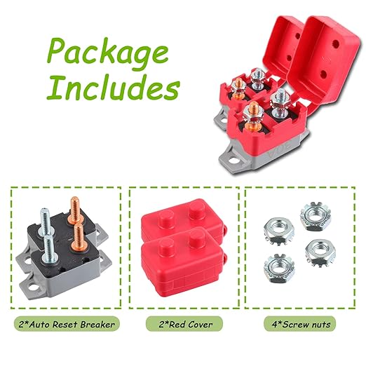 30A 12V-24V Automatic Reset Circuit Breaker with Cover Stud Bolt for Battery Chargers Trucks Car Engines and More(2pcs)