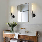 Black Wall Sconce, 19" Tube Glass Sconce Wall Lighting, Bathroom Wall Light, Vanity Lights for Living Room, Wall Lamp for Bedroom, Hallway, Fireplace, Staircase