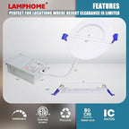 LAMPHOME 1-Pack of 4-Inch Slim LED Recessed Lights with Junction Box, Adjustable Color Temperatures (2700K-5000K), 9W Equivalent to 75W, Dimmable, 950LM Brightness - ETL and Energy Star Certified