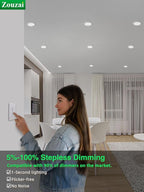 zouzai 4 Inch 5CCT Ultra-Thin LED Recessed Ceiling Light with Junction Box, 2700K/3000K/3500K/4000K/5000K Selectable, 9W Eqv 80W, Dimmable, led can Lights - ETL and Energy Star Certified【 6 Pack 】