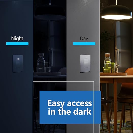 LIDER Minimalist Design Matte Finish Lighted Decorator Switch, Frameless Paddle Light Switch with Locator Light, Grounding Screw, 15A 125V, UL Listed, LS15-1P-SV, Silver