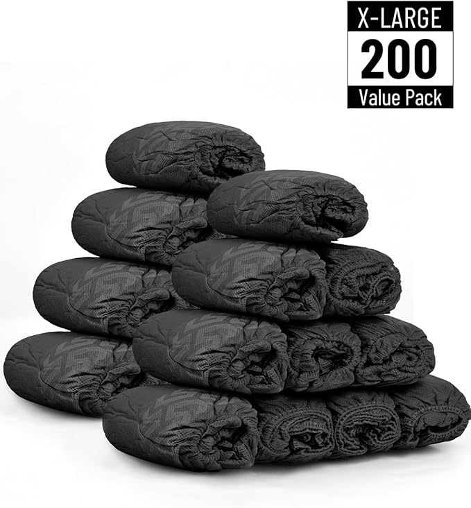X-Large 200 Count Shoe Covers Disposable Non-Slip, Premium Cloth Boot Covers, Slip-resistant, Durable, Breathable, Non-toxic, Recyclable, Stretchable Fits Up to Size 13 US Men - Black