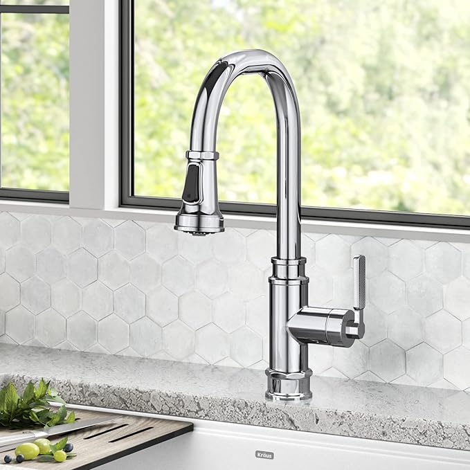 KRAUS Allyn Transitional Industrial Pull-Down Single Handle Kitchen Faucet in Chrome, KPF-4101CH
