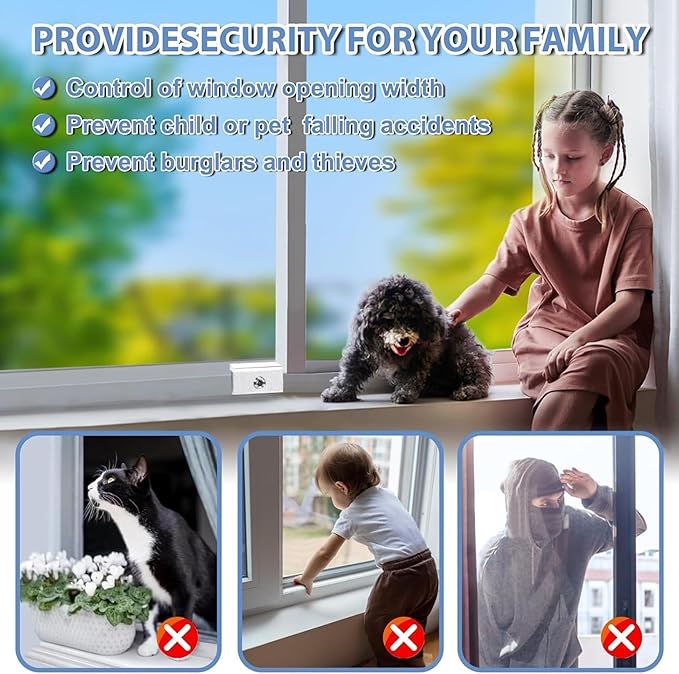 8 Sets Sliding Window Locks for Up and Down Windows,Easy to Install Vertical & Horizontal Window Security Locks,Adjustable Aluminum Window Stopper Lock