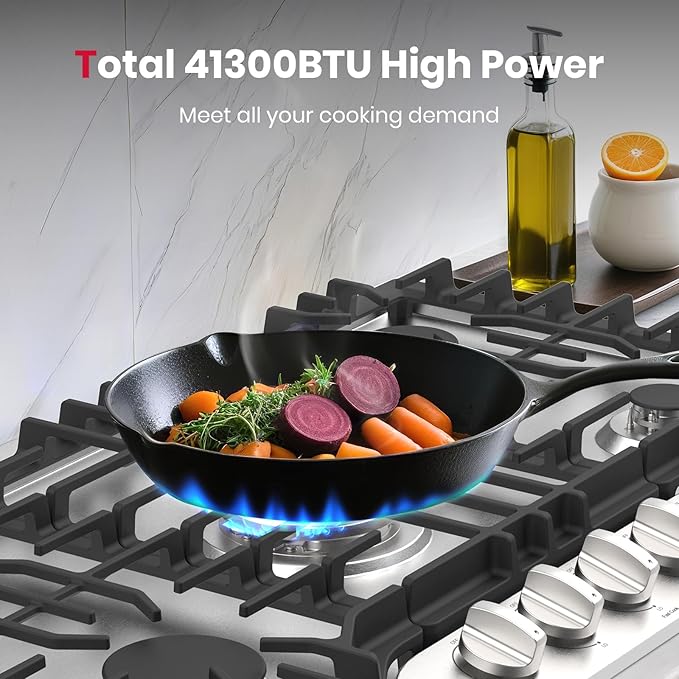 GASLAND 36 Inch Gas Cooktop, PRO GH2365SF 5 Italy Sealed Burner Propane Stovetop, NG/LPG Convertible Gas Cooktops, Plug-in with Thermocouple Protection, Stainless Steel