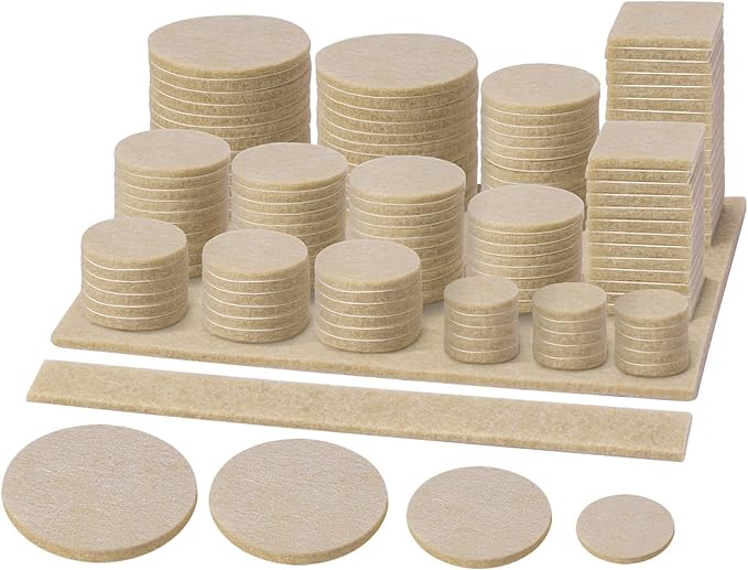 BALEINE 141PCS Felt Furniture Pads, Multi-Size Felt Pads for Chair Legs, Tables, Beds, Scratch-Reducing Floor Protectors for Hardwood Floors, Tile, Vinyl, and Laminate (141PCS, Beige)