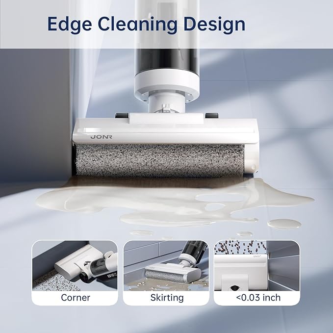 JONR ED12 Lite Wet Dry Vacuum Cleaner, Cordless Vacuum Mop with Self-Cleaning, 0.1” Edge Cleaning, Lightweight (7.7lbs), for Hard Floors & Pet Hair, Anti-Tangle Design