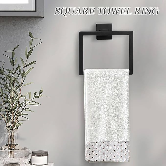 5 Pieces Black Towel Bar Set Bathroom Hardware Accessories Set Upgraded Toilet Paper Holder with Shelf Towel Holder Set for Bathroom Stainless Steel Wall Mounted