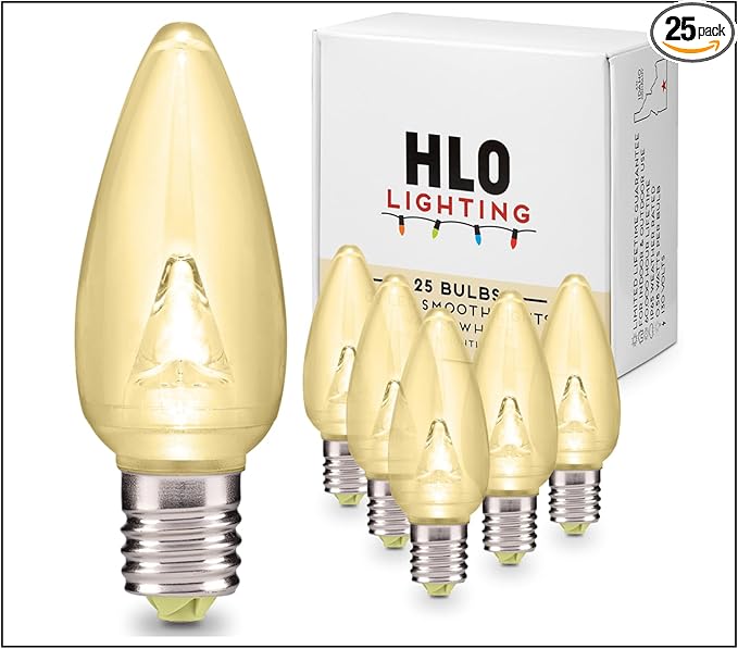 HLO Lighting Smooth C9 Christmas Lights | Warm White LED Bulbs for Indoor & Outdoor Christmas Decor | Set of 25