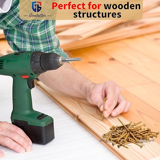 Deck Screws 3-1/2 Inch, 400 Pcs Wood Screws #10 x 3-1/2", Rust Resistant, Exterior Construction Fence Screws, Torx/Star Drive Head, 2 Pcs T25 Star Bits Included, Yellow