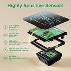 13-in-1 Air Quality Monitor Indoor with Beep Alarm, 6AQI Air Quality Detector with PM1.0 | PM2.5 | PM10 | Temp | CO2 | Formaldehyde | HUM Tester for Home Office Plant (Cool Black)