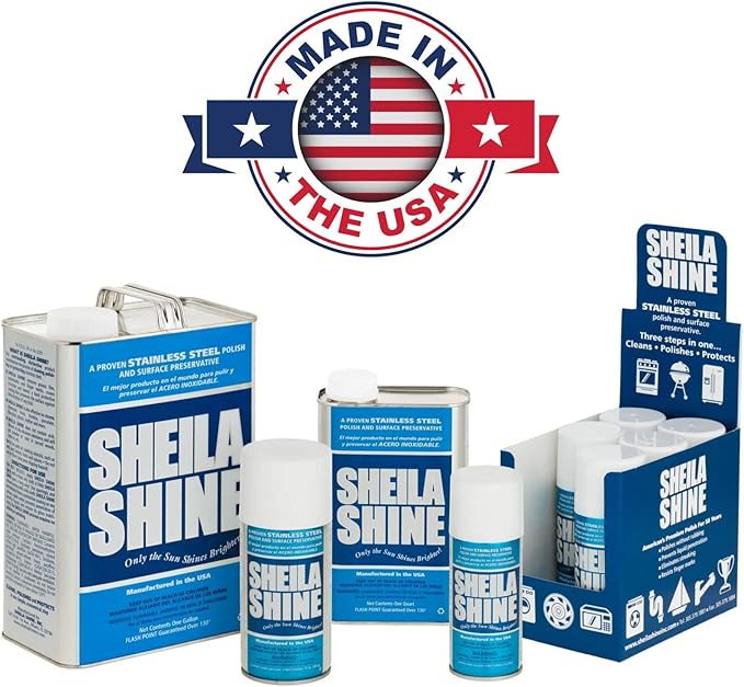 Sheila Shine Stainless Steel Cleaner and Polish with Microfiber Cleaning Cloth, Removes Grease, Fingerprints, Streaks, Household Kitchen Cleaner Spray for Stainless Steel & Appliances-1Qt. Can & Cloth