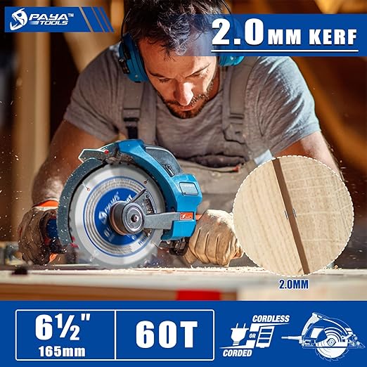 6-1/2-Inch 60-Tooth Circular Saw Blade,TCT ATB Framing Blade,20mm Bore(16mm Reduction Ring Included) for Wood Fast Cutting