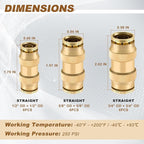 18pcs Quick Connect Brass DOT Air Line Fittings Straight Union 5/8” 3/4” 1/2” Tube Push to Connect Fittings Air Suspension Fittings Straight Air Brake Union Push Lock Pneumatic Air Hose Fitting