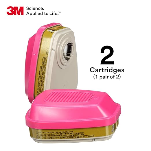 3M P100 Respirator Cartridge/Filter 60926, 1 Pair, NIOSH, Helps Protect Against Organic Vapors, Acid Gases, Ammonia Methylamine, Formaldehyde and Particulates
