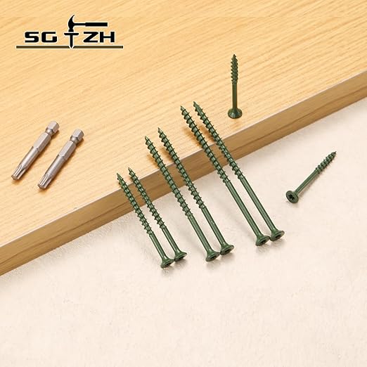 #10 x 3 Inch Deck Screws (59Pcs) 1lb. Exterior Wood Screws. Carbon Steel, Green, Flat Head, Rust Resistant epoxy Coated, with T25 Star Bit