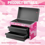 WORKPRO Metal Mini Tool Box, Top Tool Chest containing Two Drawers with Ball Bearing Slides, PVC Drawer Liners and PP Feet Pads, Cold Rolled Steel Small Toolbox for Multi-Purpose Storage - Pink Ribbon