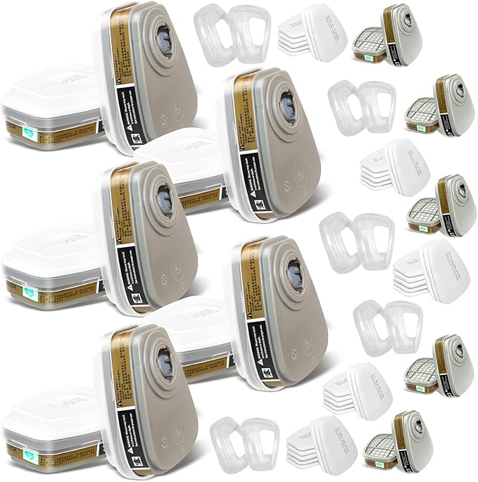 Respirator Cartridge/Filter, 6001 Filter Cartridges Installed on 6200, 6800 Respirator Body, Use for Asbestos, Resin, Paint, Dust, Welding