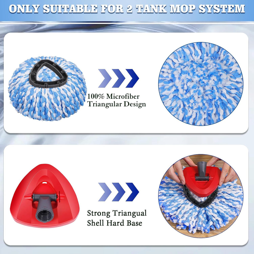 6 Pack Mop Replacement Heads Compatible with Oceda RinseClean 2-Tank System - Includes 1 Mop Base,6 Microfiber Mop Refills, Easy Cleaning Mop Head Replacement