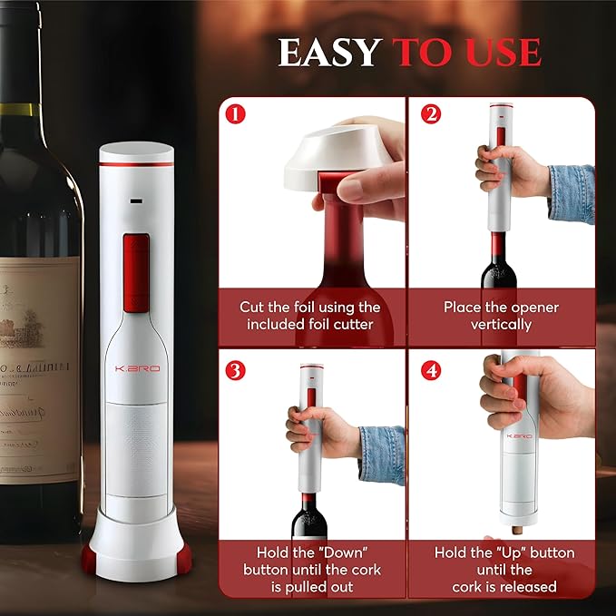 Rechargeable Electric Wine Opener | Electric Corkscrew Wine Bottle Opener With Foil Cutter | Gift for Wine Lovers (white)