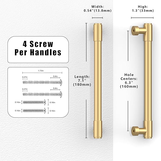 10 Pack Champagne Bronze Cabinet Pulls 6.3 Inch(160mm) Kitchen Cabinet Handles Cabinet Hardware for Drawer Pulls