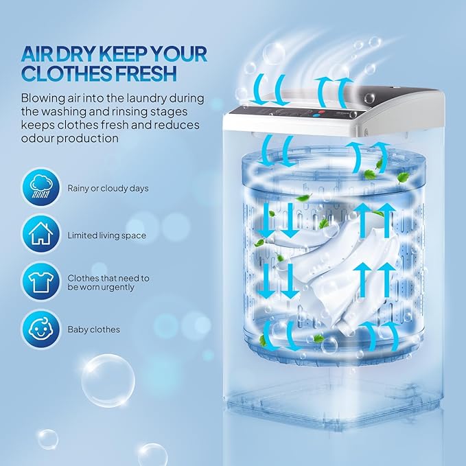 ROVSUN 25LBS Portable Washing Machine, Full-Automatic Electric Laundry Machine with Stainless Steel Drum, Compact Washer and Spin Dryer Combo with Drain Pump for Home, Apartment, Light Grey