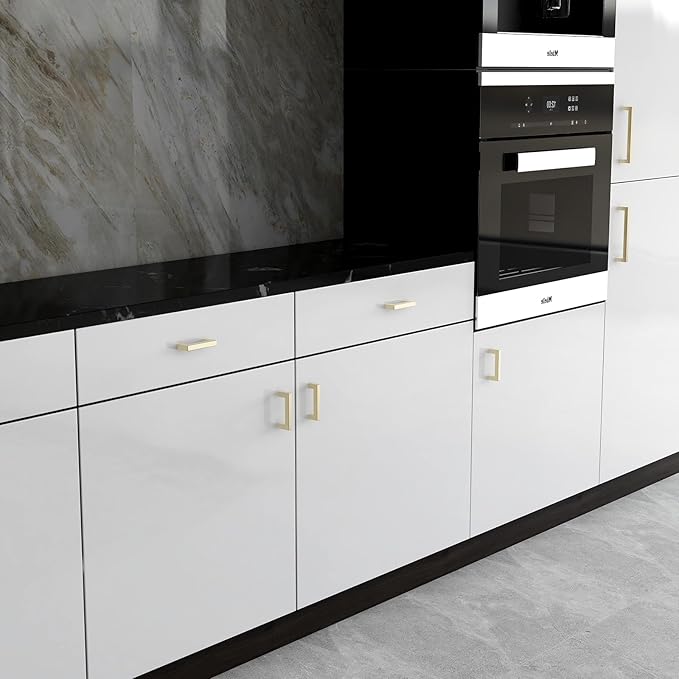 10 Pack Champagne Cabinet Handles 3 Inch Hole to Hole Square Drawer Pulls Cupboard Handles Champagne Bronze Handled for Cabinets Modern Stainless Steel Kitchen Hardware