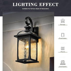 zeyu Large Outdoor Wall Fixture Lights, 22 Inch Exterior Porch Wall Lantern for Patio Porch, Die-Cast Aluminum with Water Ripple Glass, Black Finish, ZD100B-M BK-WP