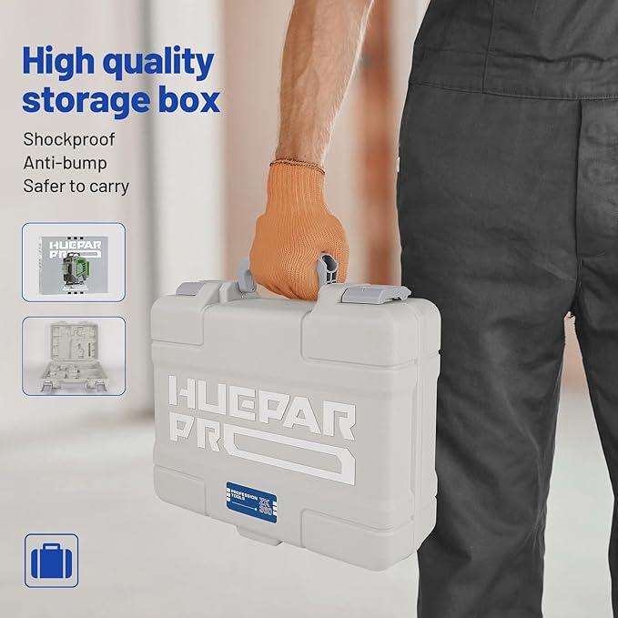 HueparPro Laser Level 360 Self Leveling, 4x360°Green Cross Line Laser Tool with Remote Control & 8000mAh Rechargeable Li-ion Battery, High Accuracy 4D Laser for Construction, Magnetic Bracket -ZK04CG