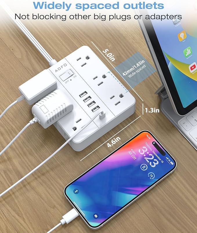 25FT Surge Protector Power Strip,12 AC Outlets with 6 USB Ports (2 USB-C), Flat Plug Extension Cord with Multiple Outlets, Wall Mount for Home Office,Dorm, White