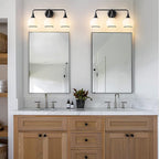 Black Bathroom Light Fixtures 3-Lights Vanity Lights with Milky White Frosted Glass Shade Bathroom Vanity Light 22.4 inch Wall Sconce Lighting Bath(Exclude E26 Bulb)