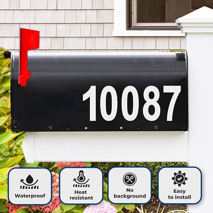 Mailbox Numbers Sticker - Reflective, Self Adhesive Numbers for Outside, Durable & Easy to Apply (White, 4" x 2, 3" x 1)